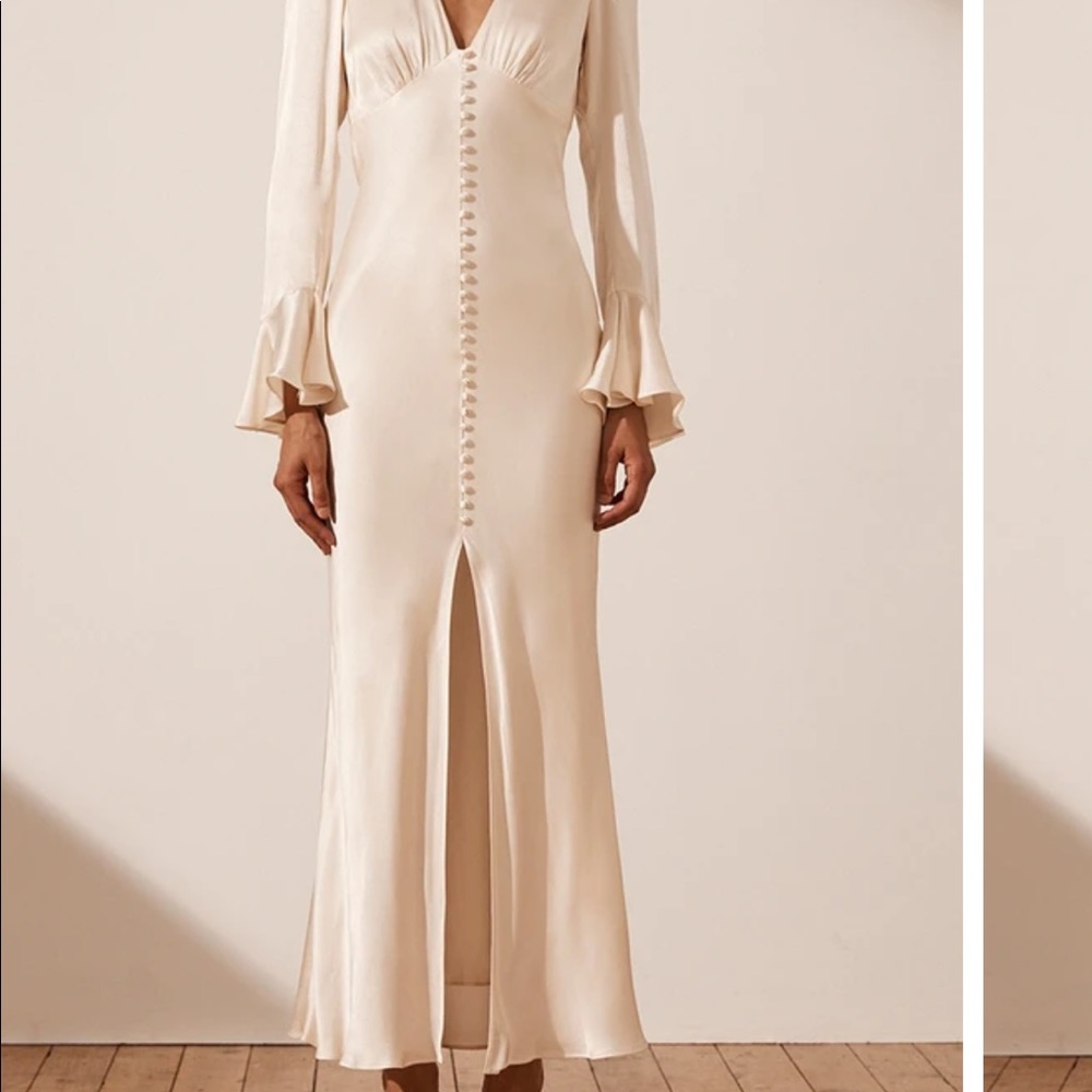 Shona Joy La Lune Frill Cuff Bias Midi Dress- cream